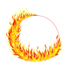 Fire Round Frame with Hot Burning Tongue of Flame and Border Line Vector Illustration