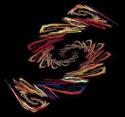 Obraz na płótnie Canvas Colorful lines fold into spirals that form a swirl on a black background. Abstract fractal background. Graphic design element. 3d rendering. 3d illustration.