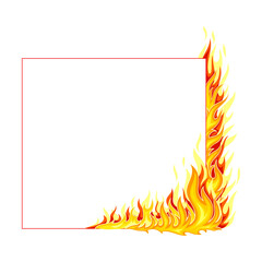 Fire Square Frame with Hot Burning Tongue of Flame and Border Line Vector Illustration