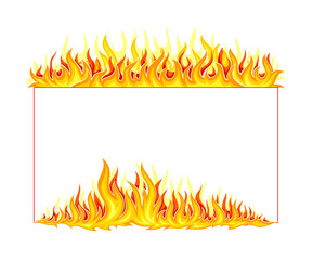 Fire Rectangular Frame with Hot Burning Tongue of Flame and Border Line Vector Illustration