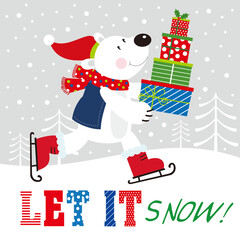 christmas card with polar bear and gifts