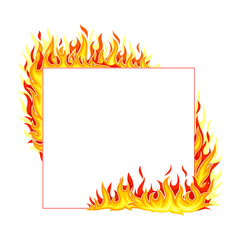 Fire Square Frame with Hot Burning Tongue of Flame and Border Line Vector Illustration