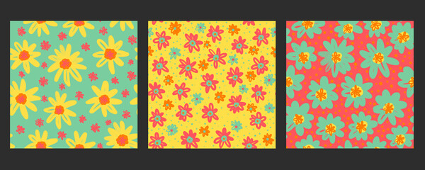 Creative universal artistic background in doodle style. Pattern of flowers. Hand drawn textures. Trendy graphic design for banner, poster, card, cover, invitation, placard, brochure.