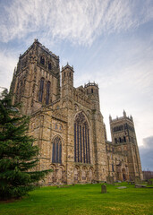 A portrait format view of the historic landmark Durham Cathedral