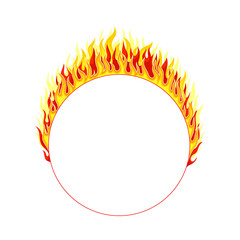 Fire Round Frame with Hot Burning Tongue of Flame and Border Line Vector Illustration