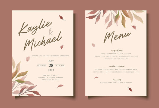 Watercolor Foliage Leaves Wedding Invitation Card
