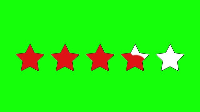 Rating stars, feedback concept. Four red stars. Green screen. 