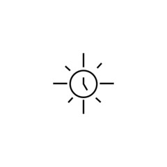 Summer activities, holiday and vacation concept. Vector sign in flat style. Suitable for web sites, stores, articles, books etc. Line icon of clock inside of sun