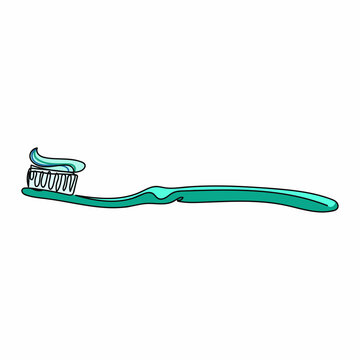 recommend clip art: Continuous one simple single abstract line drawing of toothbrushes icon in silhouette on a white background. Linear stylized.
