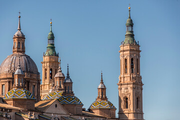 Fototapeta na wymiar Our Lady of the Pillar Roman Catholic church by the River Ebro in Zaragoza, Spain