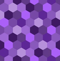 Beautiful abstract seamless pattern of hexagons in different shades of violet. Vector design.
