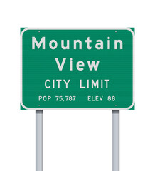 Vector illustration of the Mountain View City Limit green road sign on metallic posts