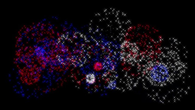 looping animation of blue, white and red fireworks show