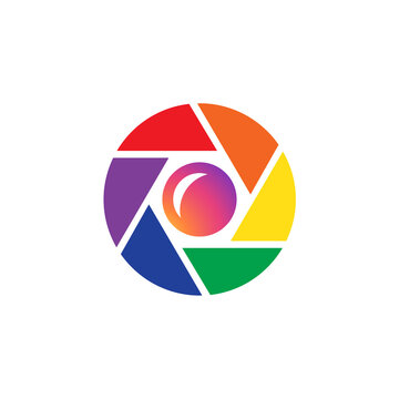 camera lens optics colorful logo design vector.