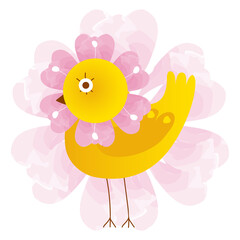 cute bird flowers art doodle fly wings yellow pink