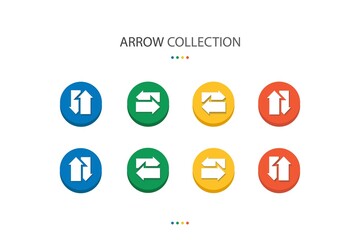 Set of modern thick arrow left and right vector icon. Symbol for your web site design, app, UI. This design use arrow symbol. Elements with 4 colors circle shape.