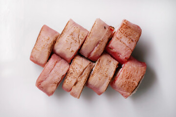 Sushi set with salmon, tuna and cream cheese close-up. Traditional Japanese cuisine.