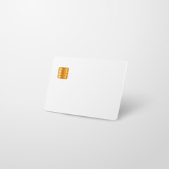 Realistic blank plastic credit card. Bank card with chip. Shopping discount plastic card. Template white card for finance