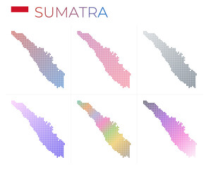 Sumatra dotted map set. Map of Sumatra in dotted style. Borders of the island filled with beautiful smooth gradient circles. Captivating vector illustration.