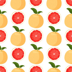 Fresh red grapefruit background. Bright fruit seamless pattern.