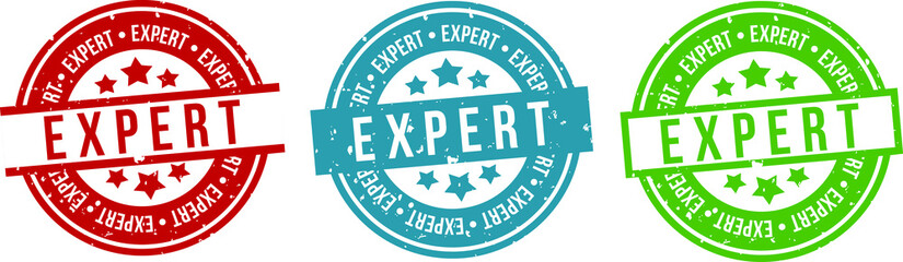 Expert stamp badge. Round isolated expert sign. Expert label set.