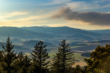 Evening landscape in South Czechia. View from Kluk mount. Early spring.