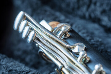clarinet inside musical instrument storage case closeup