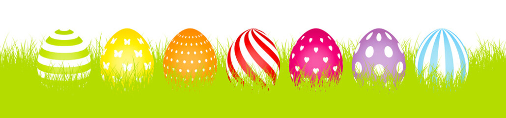 Wiese Banner 7 Bunte Ostereier Weiße Muster