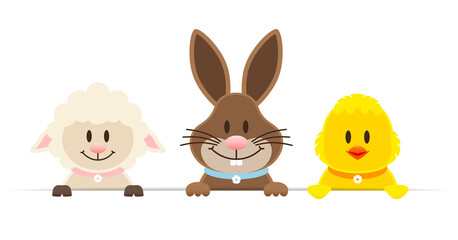 Obraz premium Schaf, Osterhase & Küken Banner