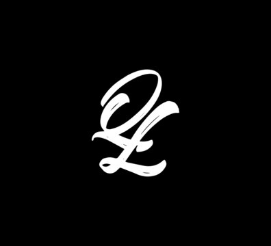 White Vector Letters Logo Brush Handlettering Calligraphy Style In Black Background Initial ql