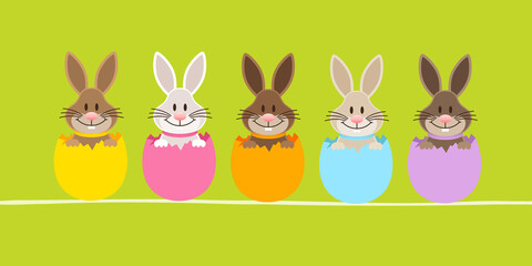 5 Osterhasen In Eierschalen Banner Grün