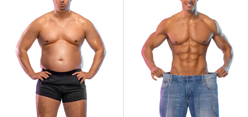 Before and After Weight Loss Fitness Transformation. Man was fat but became athletic. Fat to fit...