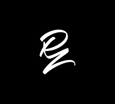 White Vector Letters Logo Brush Handlettering Calligraphy Style In Black Background Initial rz