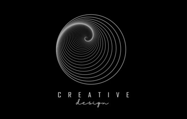 White Letter O logo with lines and spiral effect. Vector illustration with geometric typography.