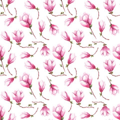 Watercolor magnolia. Seamless pattern. Hand painting