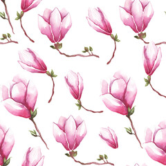 Watercolor magnolia. Seamless pattern. Hand painting