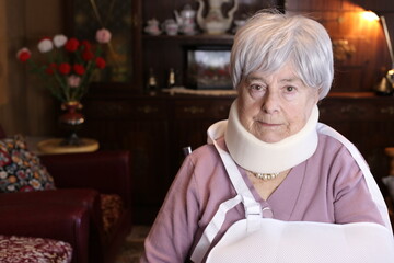 Senior lady recovering at home after an accident