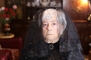 Senior woman in mystical rite