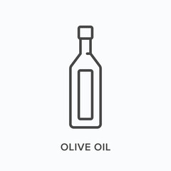 Olive oil flat line icon. Vector outline illustration of glass bottle. Black thin linear pictogram for salad food dressing