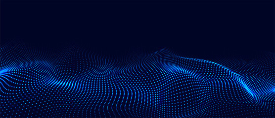 Futuristic vector technology wave. Digital cyberspace. Abstract wave with moving particles on background. Big data analytics.
