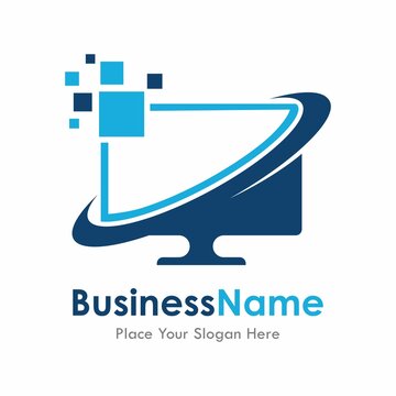 Digital computer pixel vector logo template abstract. Suitable for business, tech, application and art