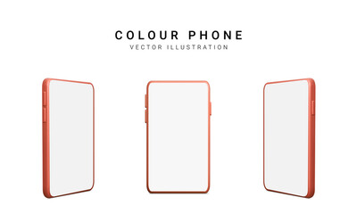 Set of colour 3d realistic phone isolated on white background. Vector illustration