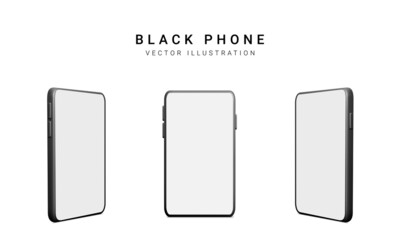 Set of colour 3d realistic phone isolated on white background. Vector illustration