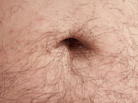 Hairy navel on a caucasian man's fat belly, no faces shown, nude image