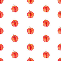 Cute simple seamless apples pattern on a white background.  Whole red apples isolated on a white background. Print, set, collection. For packing, textile, wrapping.
