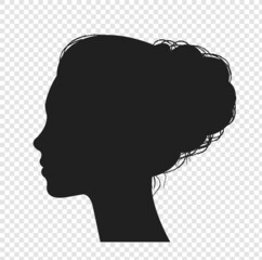 Silhouette Portrait Beautiful Profile Of Female Head Isolated Transparent Background , Vector Illustration.