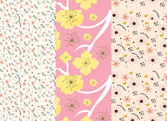 Fototapeta na wymiar Set of abstract floral seamless pattern collection