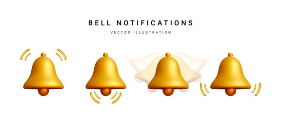 Set of 3d realistic bell isolated on white background. Vector illustration