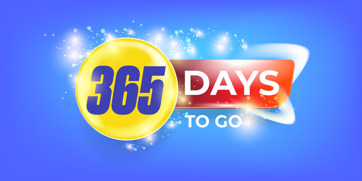 365 days to go countdown blue modern horizontal banner design template. 365 days to go sale announcement blue stylish banner, label, sticker, icon, poster and flyer.