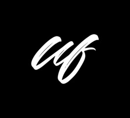Fototapeta na wymiar White Vector Letters Logo Brush Handlettering Calligraphy Style In Black Background Initial uf